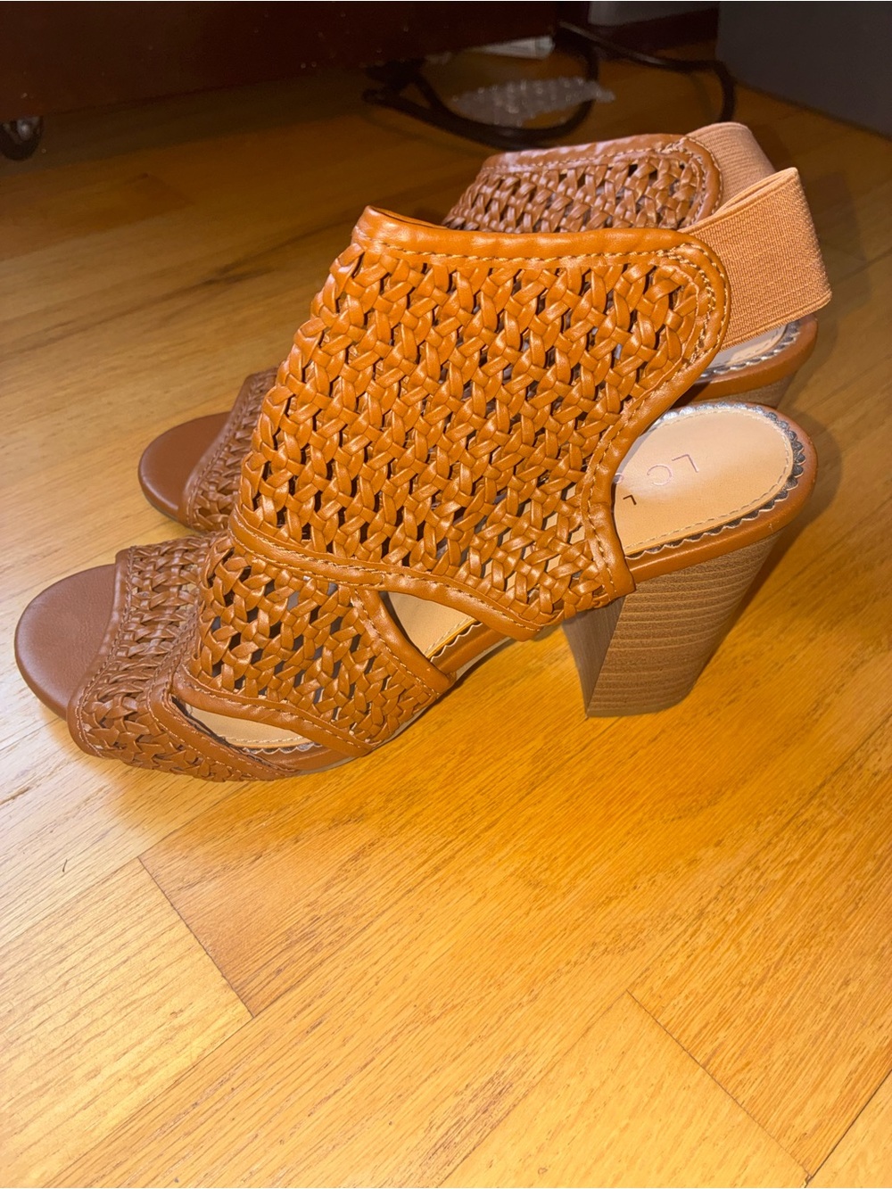 LC Lauren Conrad Woven Cognac Block Heel Sandals